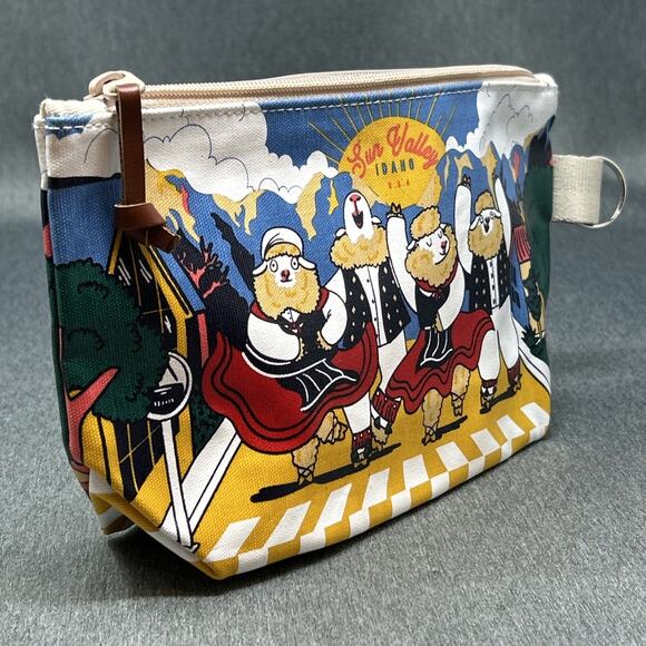 Chalo & Co Handbags - Sun Valley Idaho Travel Makeup Pouch Bag Canvas Dancing Sheep Lambs NWOT
